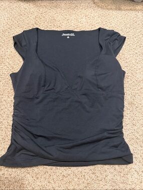 Abercrombie & Fitch Black V-Neck Cap Sleeve Tee